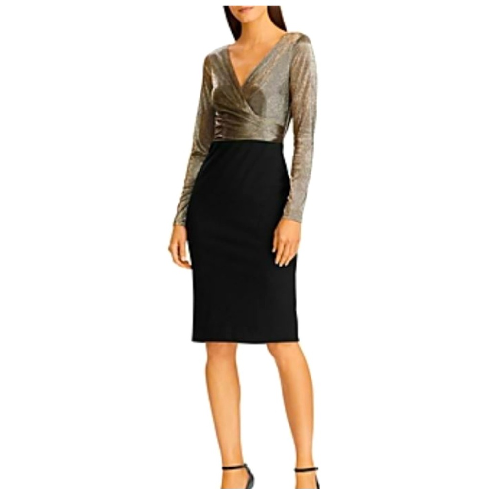 NWT new metallic bodice jersey dress Ralph lauren gold black 6 long sleeve